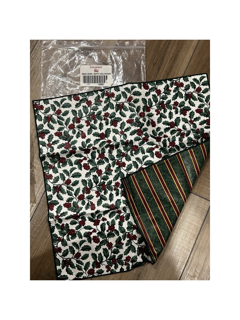 Longaberger Holly Imperial Stripe Brick Cover Buffet fabric square Christmas